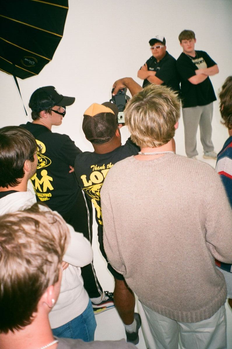 Everyone looking up at the camera